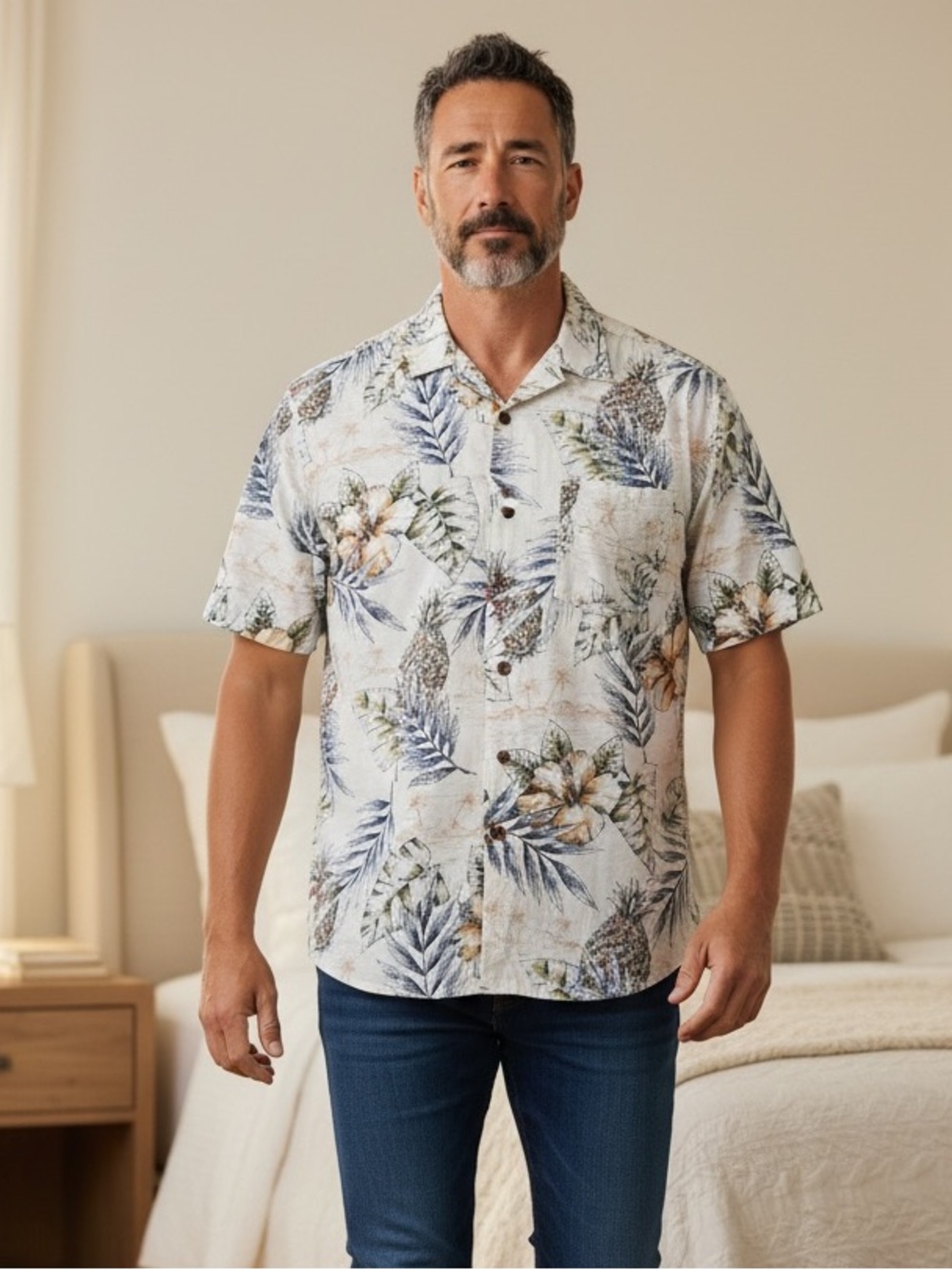 Vintage Campia Moda Hawaiian Men's Short-Sleeve Sm Floral Button-Down Shirt Y2K